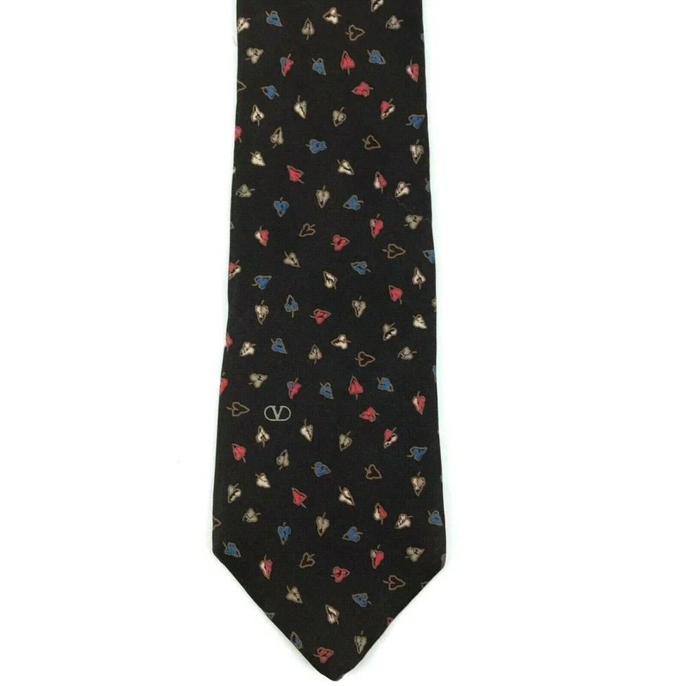 Valentino 834 Black Silk Tie Leaves Fall Theme Slim Classic 3